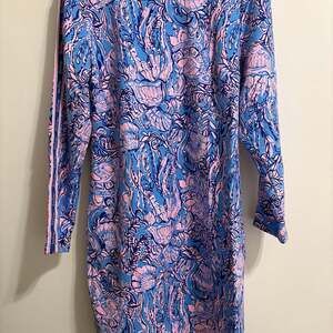 Lilly Pulitzer XL Beline Long Sleeve Tunic Dress Lapis Lazuli Horseshoe Bay